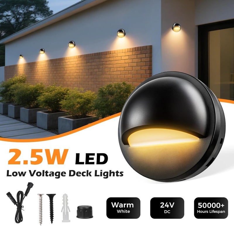 HOSITARK Low Voltage LED Deck Lights Kit with Transformer Timer and Photocell Sensor, IP67 Waterproof Low Voltage Landscape Lighting, 12-24V Step Lights for Outdoor Walkway Stair Post Railing (6 Pack) - Image 4